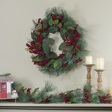 Northlight Leaves, Berry & Pine Needle Artificial Christmas Wreath