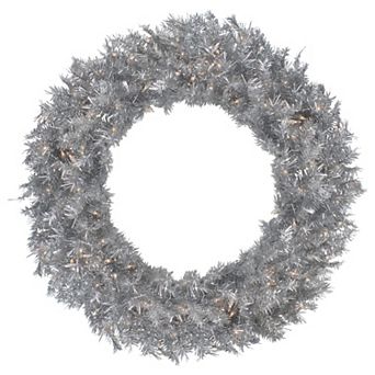 Northlight 36" Pre-Lit Silver Tinsel Artificial Christmas Wreath
