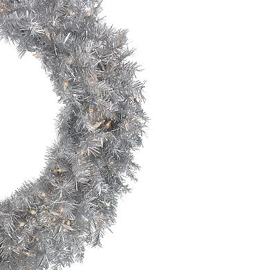 Northlight 36" Pre-Lit Silver Tinsel Artificial Christmas Wreath