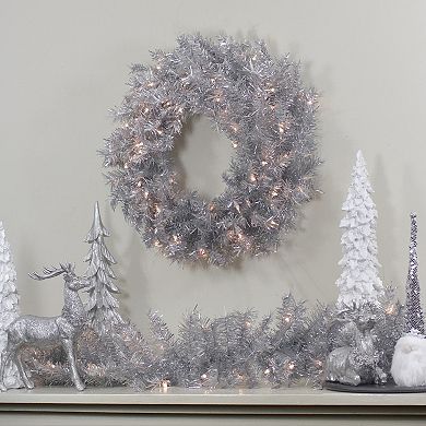 Northlight 36" Pre-Lit Silver Tinsel Artificial Christmas Wreath