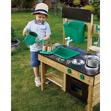 Hape Nature Fun Outdoor Mud Wooden Kitchen Playset