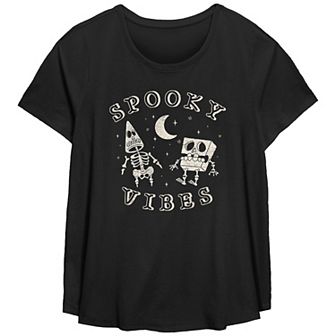 Plus Size Nickelodeon SpongeBob SquarePants And Patrick Spooky Vibes Flowy Graphic Tee