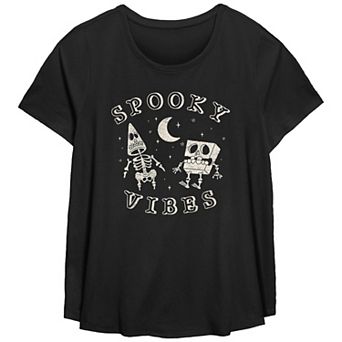 Plus Size Nickelodeon SpongeBob SquarePants And Patrick Spooky Vibes Flowy Graphic Tee