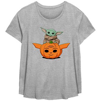 Plus Size Star Wars The Mandalorian Grogu Carved Pumpkin Flowy Graphic Tee