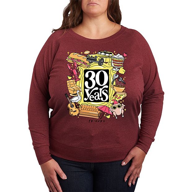 Licensed Character Plus Size Friends 30 Years French Terry Long Sleeve Tee Women s Size 2XL Heather Maroon