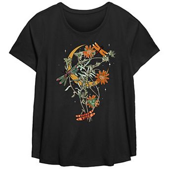 Plus Size Fall Floral Dragonfly Flowy Graphic Tee