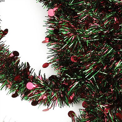 Northlight Shiny Red & Green Tinsel Artificial Christmas Garland