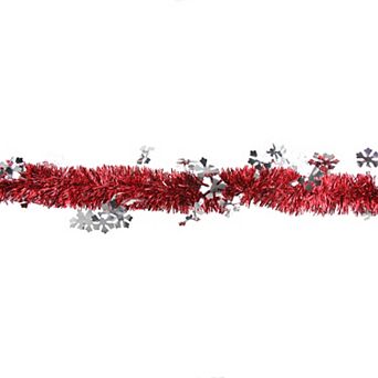 Northlight Shiny Red Tinsel & Silver Snowflakes Artificial Christmas Garland