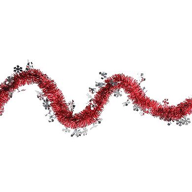 Northlight Shiny Red Tinsel & Silver Snowflakes Artificial Christmas Garland