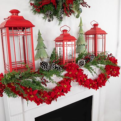 Northlight Red Artificial Poinsettia Floral Christmas Garland