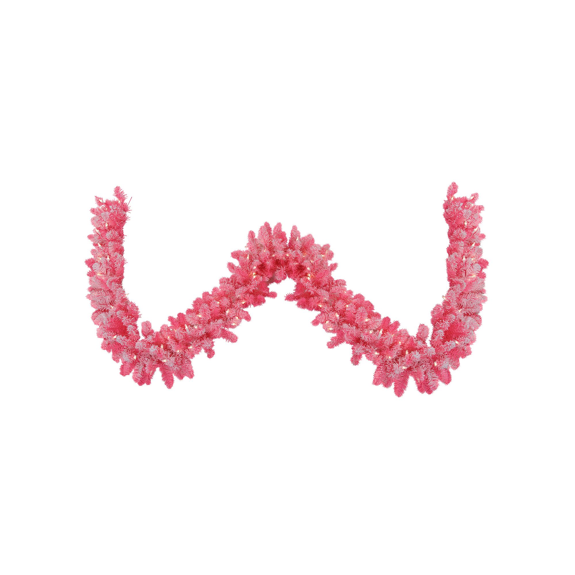 Northlight Pre-lit Flocked Pink Artificial Christmas Garland
