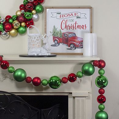 Northlight Red & Green 3-Finish Shatterproof Ball Christmas Garland