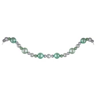 Northlight Silver & Seafoam Green 3-Finish Shatterproof Ball Christmas Garland