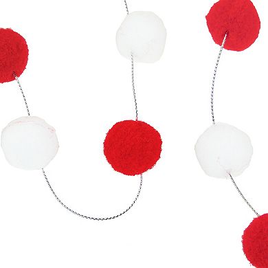 Northlight 9' Red and White Plush Snowball Christmas Garland