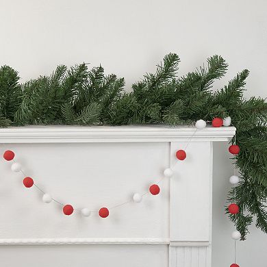 Northlight 9' Red and White Plush Snowball Christmas Garland