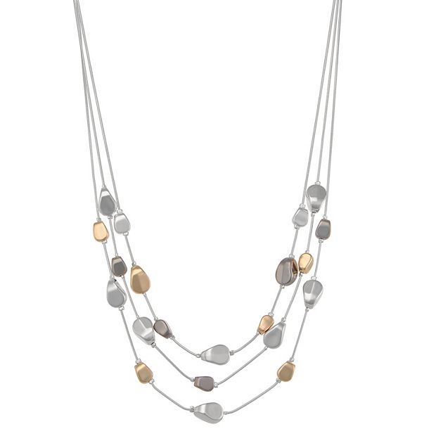 Nine West Tri Tone Multirow Necklace