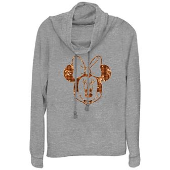 Disney's Minnie Mouse Plaid Floral Print Plus Size Cowlneck Graphic Lightweight Long Sleeve