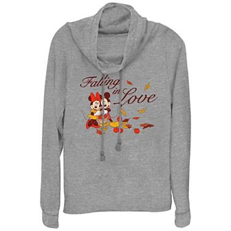 Disney's Mickey Mouse And Minnie Mouse Falling In Love Plus Size Cowlneck Graphic Lightweight Long Sleeve