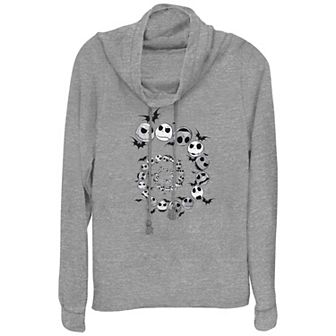 Disney's The Nightmare Before Christmas Jack Skellington And Bats Spiral Plus Size Cowlneck Graphic Lightweight Long Sleeve