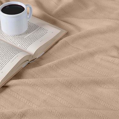 SUPERIOR Clara Cotton Textured Striped Lightweight Woven Blanket