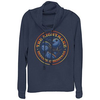 Disney's The Nightmare Before Christmas Jack Skellington And Sally Stamp Plus Size Cowlneck Graphic Lightweight Long Sleeve