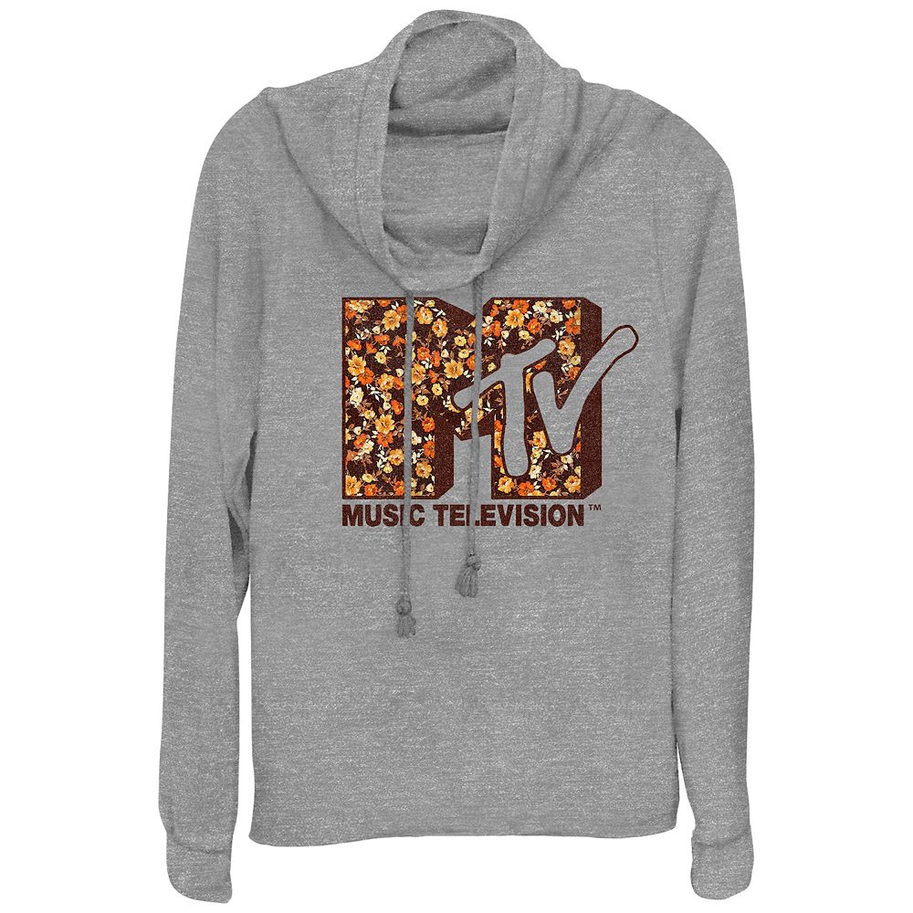 Plus Size MTV Autumn Flowers Print Logo Cowlneck Graphic Lightweight ...
