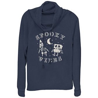 Plus Size Nickelodeon SpongeBob SquarePants And Patrick Spooky Vibes Cowlneck Graphic Lightweight Long Sleeve
