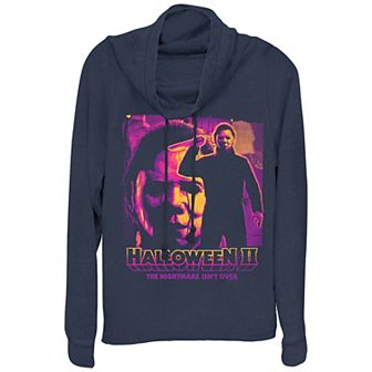 Plus Size Halloween II Michael Myers The Nightmare Isn't Over Cowlneck Graphic Lightweight Long Sleeve