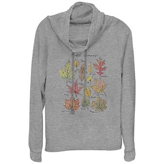 Plus Size Fall Leaves Cowlneck Graphic Lightweight Long Sleeve