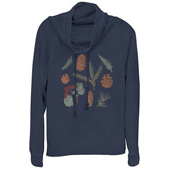 Plus Size Autumn Pinecones Cowlneck Graphic Lightweight Long Sleeve