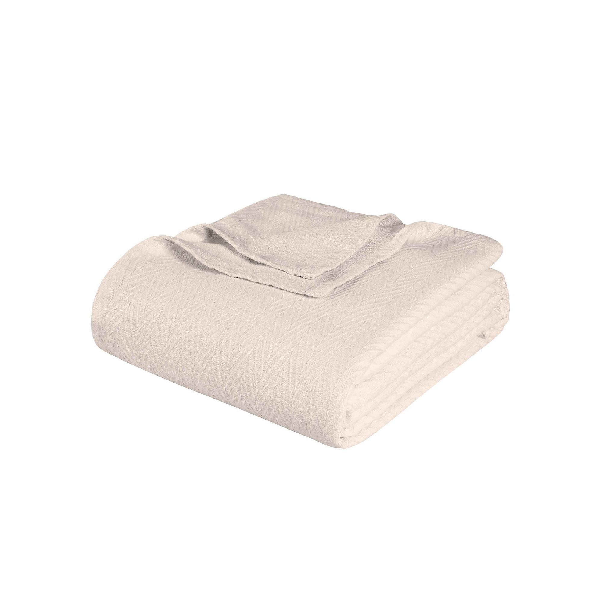 SUPERIOR Metro Zig-Zag Chevron All-Season Cotton Throw Blanket, Ivory