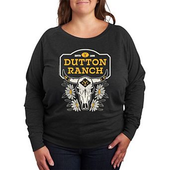 Plus Size Yellowstone Dutton Ranch Skull French Terry Long Sleeve Tee
