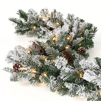 Haven Living 9-ft. Lit Flocked Pine Cone Artificial Christmas Garland