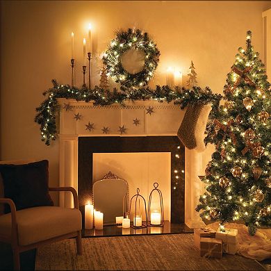 Haven Living 9 ft. LED Flocked Pine Artificial Christmas Garland with Pinecones