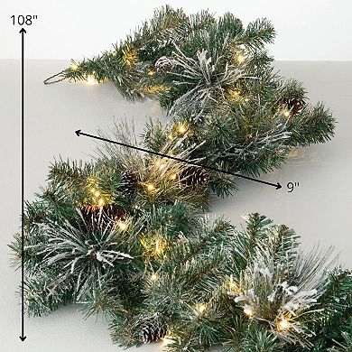 Haven Living 9 ft. LED Flocked Pine Artificial Christmas Garland with Pinecones