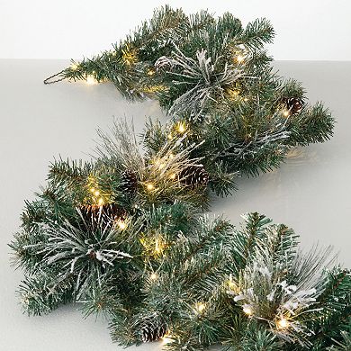 Haven Living 9 ft. LED Flocked Pine Artificial Christmas Garland with ...