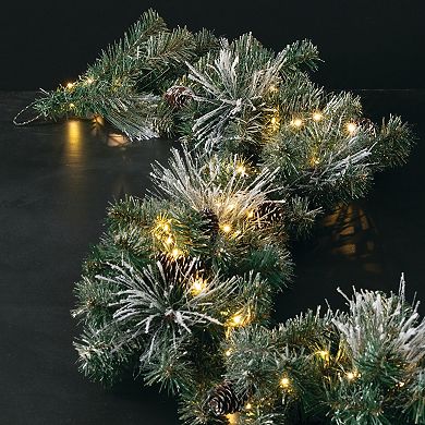Haven Living 9 ft. LED Flocked Pine Artificial Christmas Garland with Pinecones