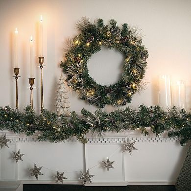 Haven Living 9 ft. LED Flocked Pine Artificial Christmas Garland with Pinecones