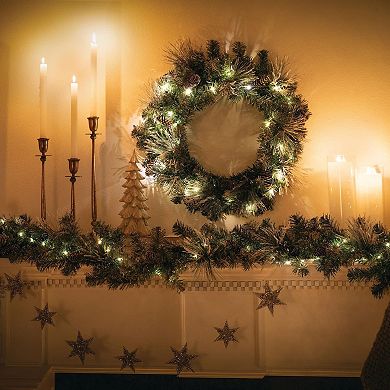 Haven Living 9 ft. LED Flocked Pine Artificial Christmas Garland with Pinecones