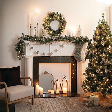 Haven Living 9 ft. LED Flocked Pine Artificial Christmas Garland with Pinecones
