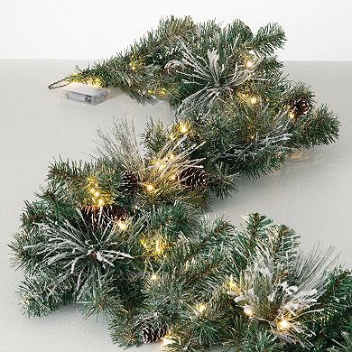 Haven Living 9 ft. LED Flocked Pine Artificial Christmas Garland with Pinecones