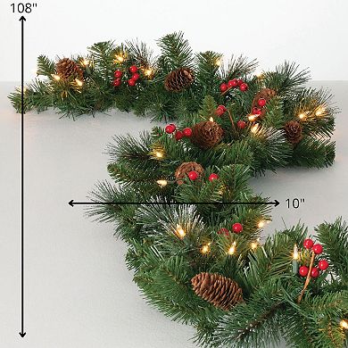 Haven Living 9-ft. Artificial LED Mixed Pine Pinecones & Berries Artificial Christmas Garland