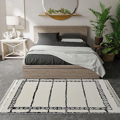 Mason Brooks Ibiza Tasseled Minimal Geo Border Area Rug