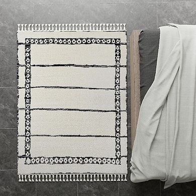 Mason Brooks Ibiza Tasseled Minimal Geo Border Area Rug