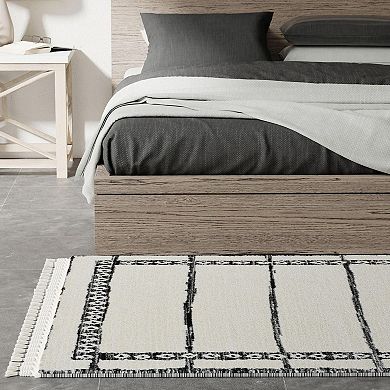 Mason Brooks Ibiza Tasseled Minimal Geo Border Area Rug