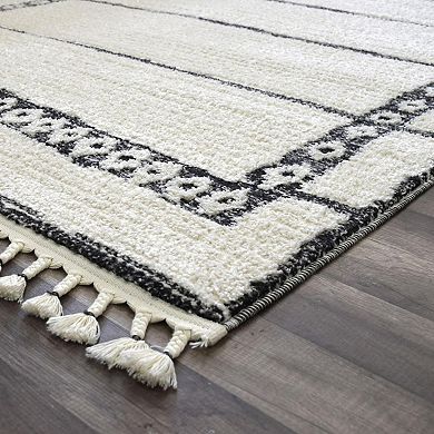 Mason Brooks Ibiza Tasseled Minimal Geo Border Area Rug