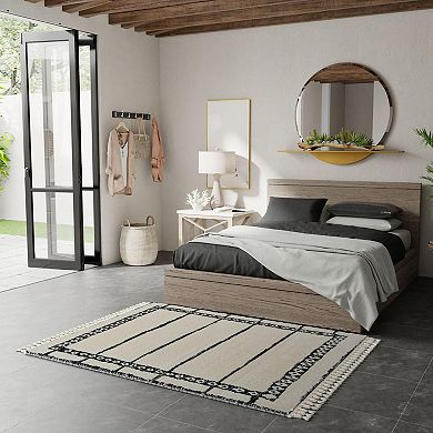 Mason Brooks Ibiza Tasseled Minimal Geo Border Area Rug