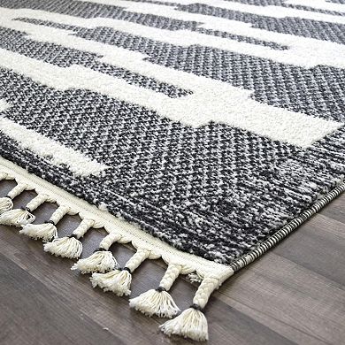 Mason Brooks Ibiza Tasseled Zig-Zag Steppe Print Area Rug