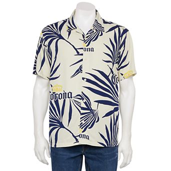 Men's Corona Logo Palm Fronds Short Sleeve Button Down Shirt
