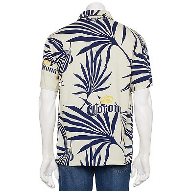 Men's Corona Logo Palm Fronds Short Sleeve Button Down Shirt